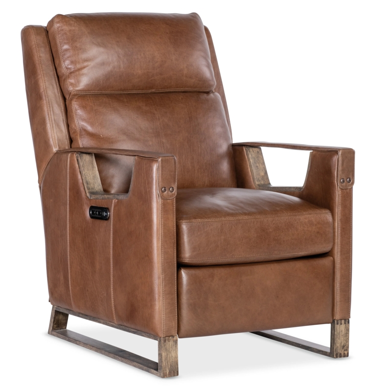 Taupe Leather-Like Power Recliner with Adjustable Headrest