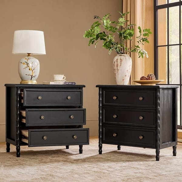 Teal Three-Drawer Nightstand Set with Charging Station