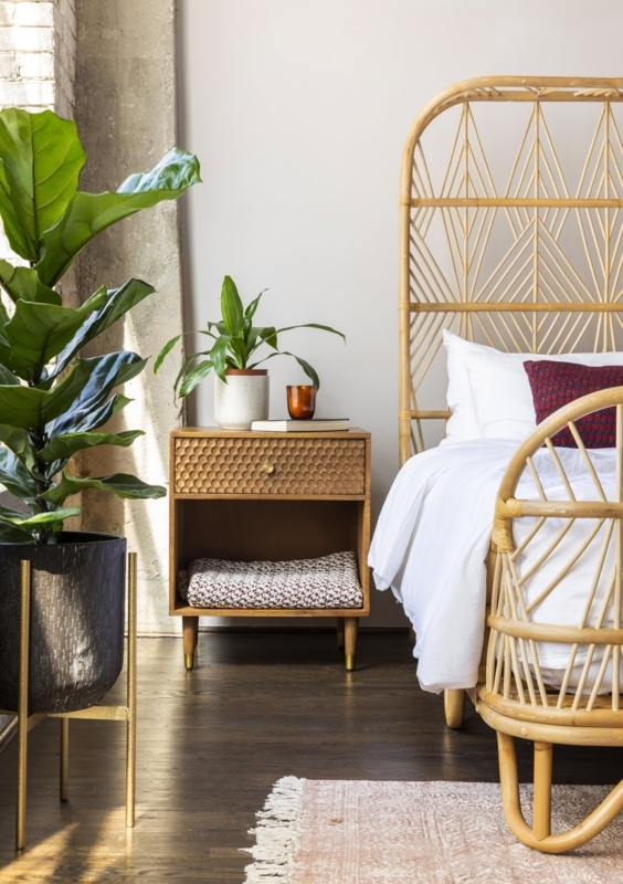 Textured Nightstand featuring Carved Hexagonal Drawer Fronts
