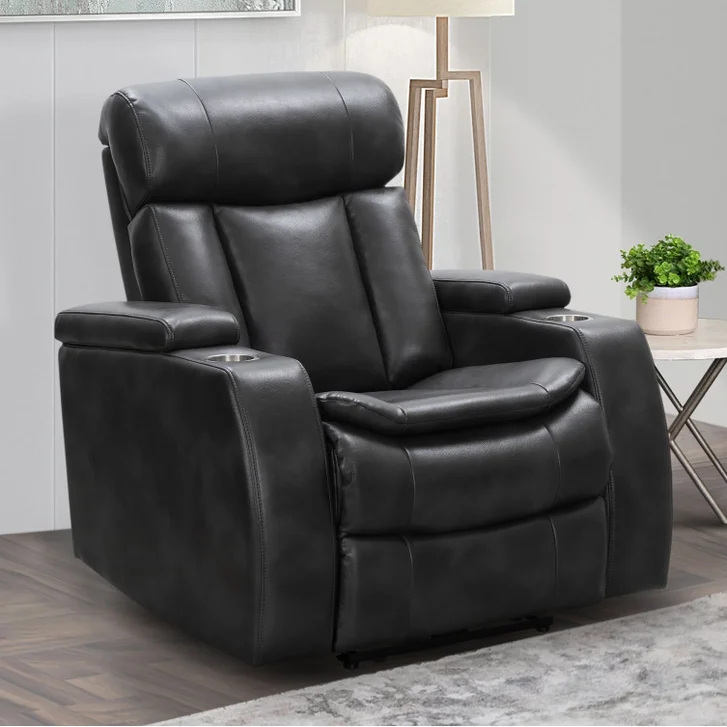 Theater Recliner Black Leather Like Power Headrest Home Theater