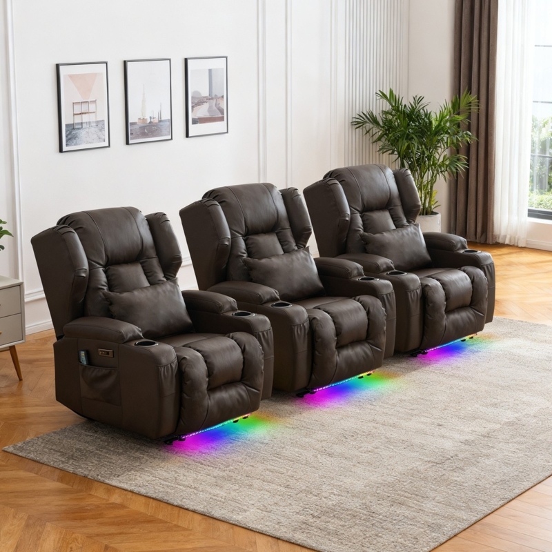 Theater Seating Power Reclining Media Room Seating with LEDs