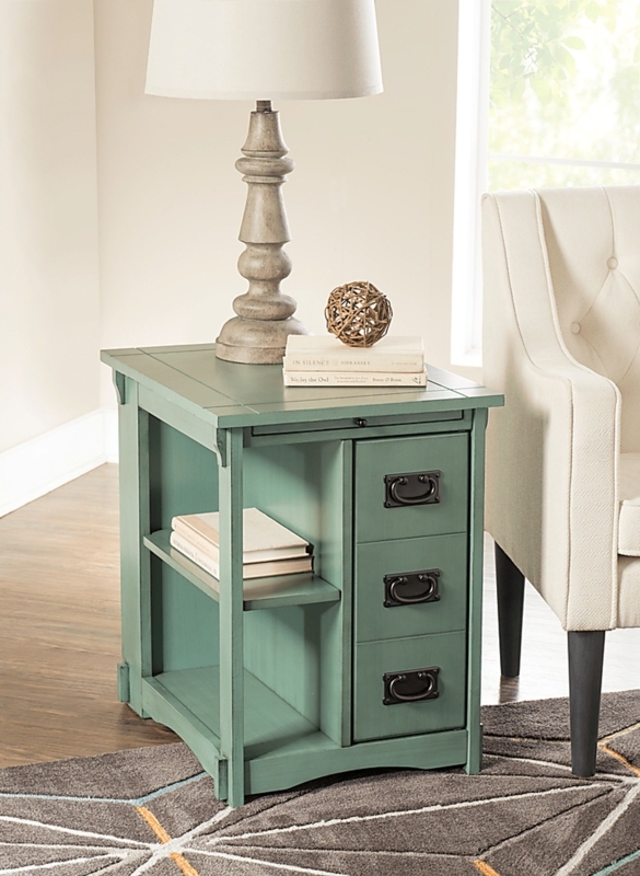 Three-Drawer Accent Chest End Table with Antique Ring Pulls