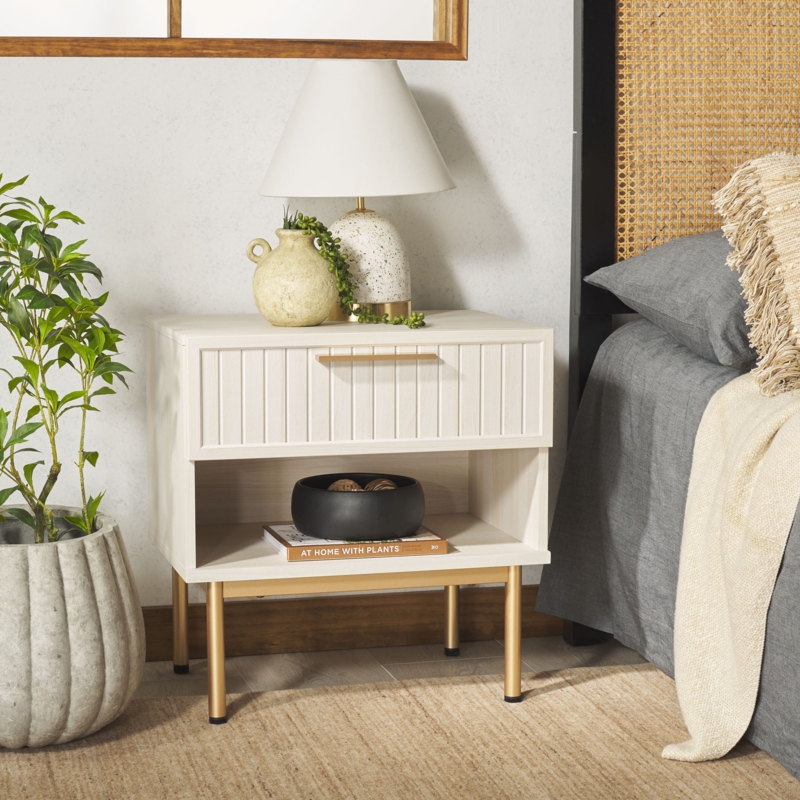 Three-Drawer Nightstand in Bleached White with Shagreen Texture