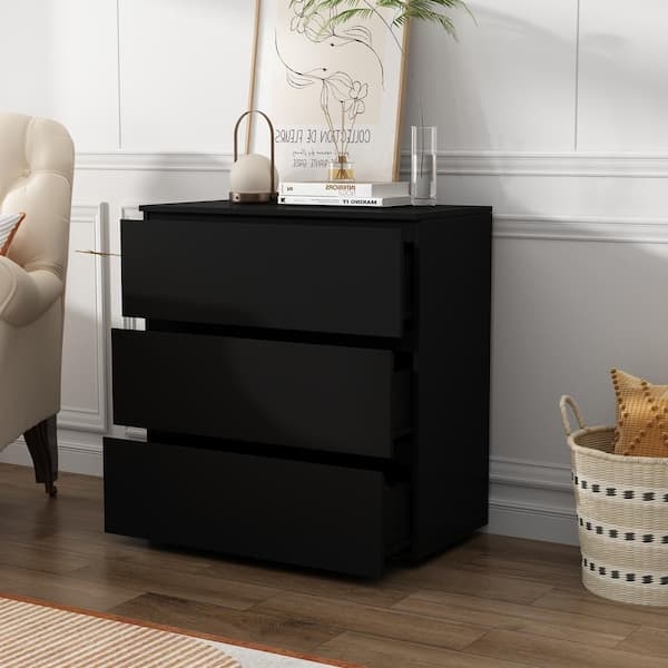 Three-Drawer Nightstand with Fluted Fronts and Metal Base