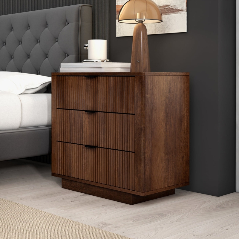 Three-Drawer Nightstand with Handleless Design and Splayed Legs