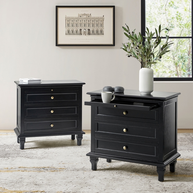 Three-Drawer Nightstand with Integrated Outlets and Dividers