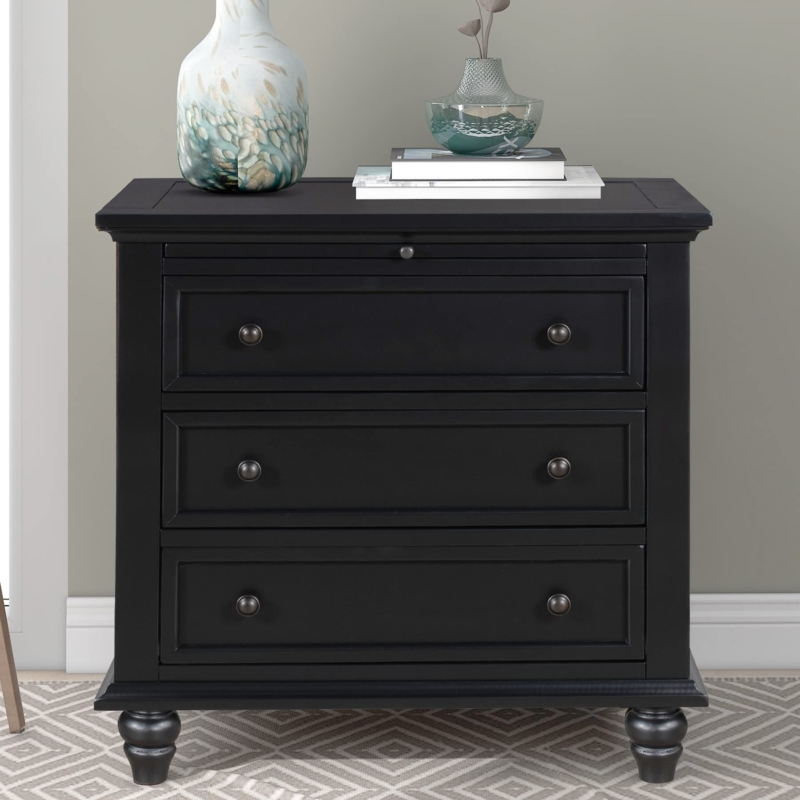 Three-Drawer Nightstand with Pull-Out Tray, Traditional Finish