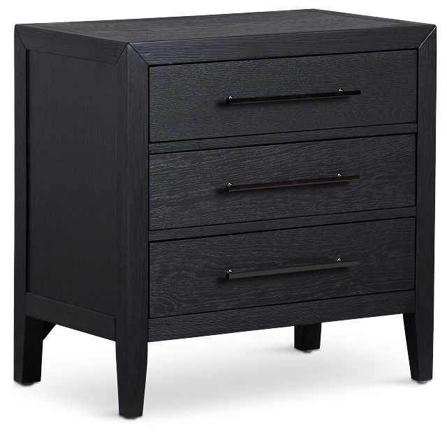 Three-Drawer Nightstand with Shagreen Texture and Hexagonal Gold Knobs