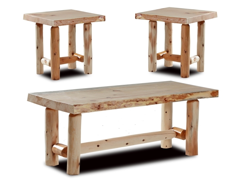 Three Piece Log Coffee Table Set In Unfinished Natural Wood