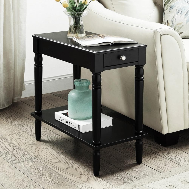 Three-Tier Black End Table with Turned Fluted Legs