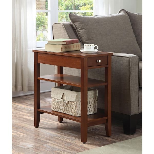Three Tier Cherry End Table Tapered Legs Open Shelves