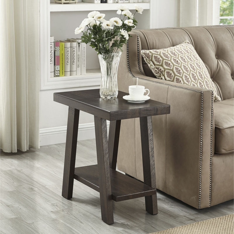 Three-Tier Side Table in Weathered Espresso Finish, Contemporary Style