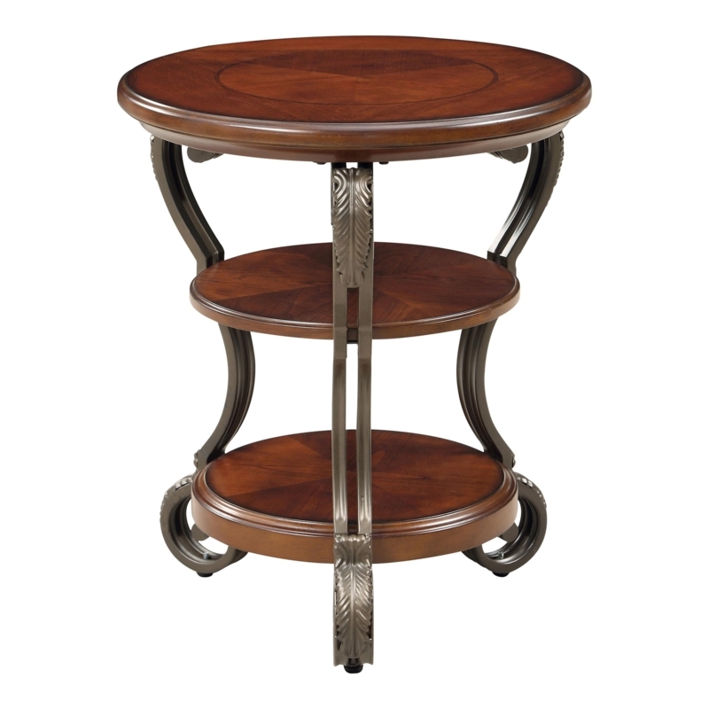 Three-Tier Wooden Side Table in Brown Cherry with Curved Legs