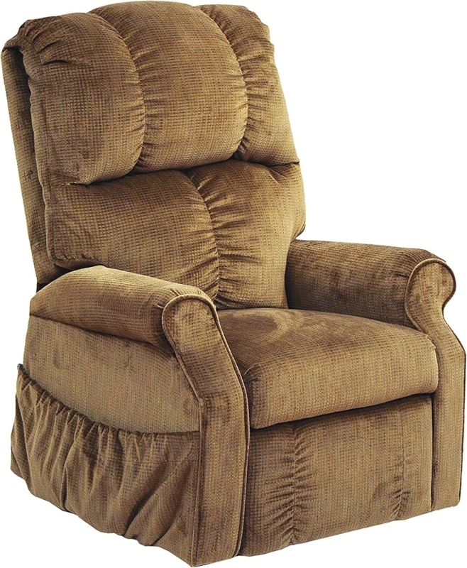 Tiered Back Power Lift Recliner in Brown Fabric