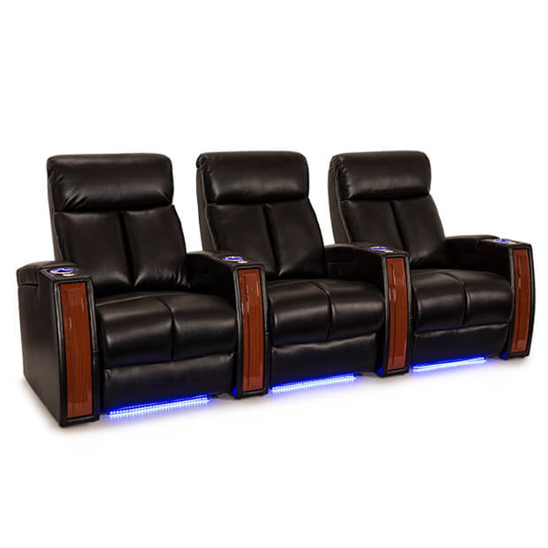 Tiered Four Seat Theater Row with Diamond Quilting and LED Lights