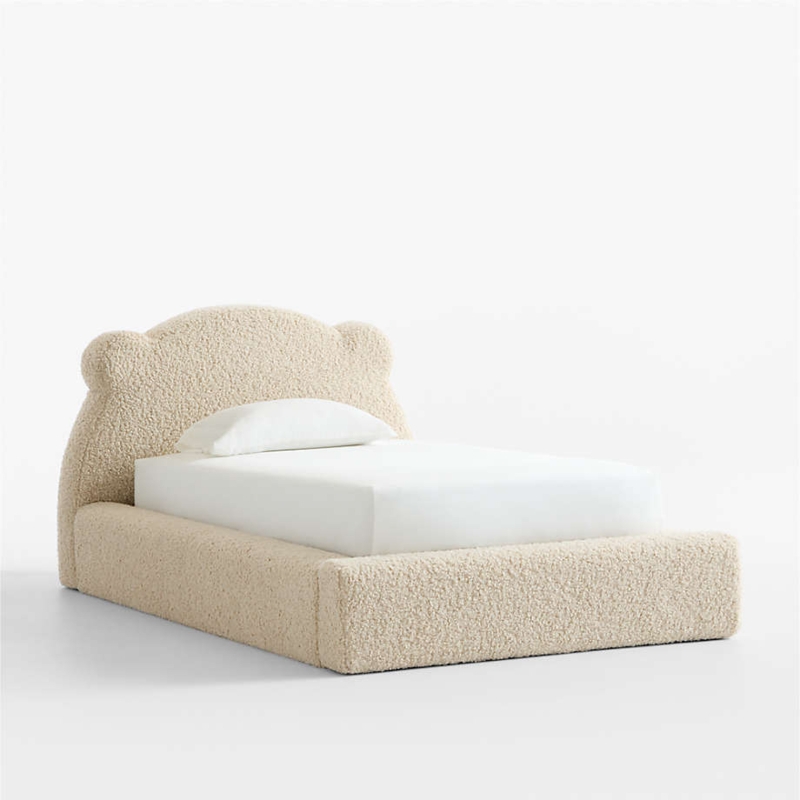 Toddler Bed Sherpa Cream Bear Ear Headboard Whimsical Scandi