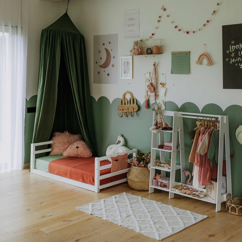 Toddler floor bed with a horizontal rail headboard and footboard  Sweet  HOME from wood