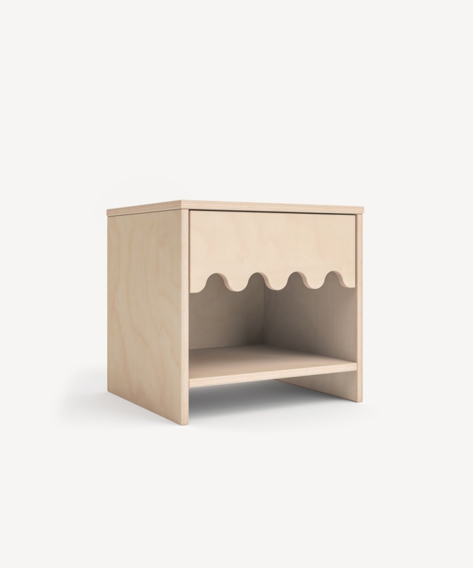 Tomato Red and Wood Nightstand with Oval Cutout Handles