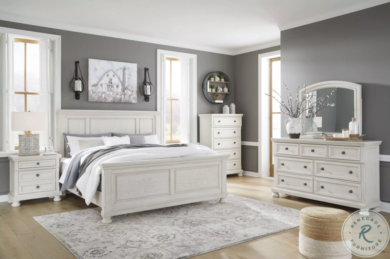 Traditional Antique White Bedroom Suite Tufted Headboard Bun Feet