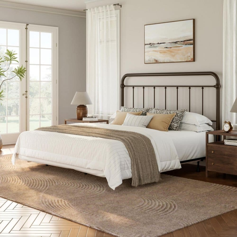 Traditional Bronze Metal Spindle Headboard with Castings
