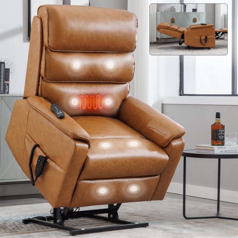 Traditional Brown Lift Chair Leather Like Power Recliner Split Back