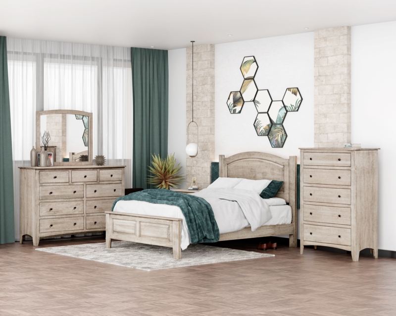 Traditional Cherry Bedroom Set with Five-Drawer Chest & Satin Finish
