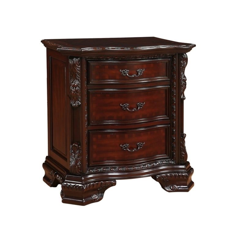 Traditional Cherry Nightstand, Three Drawers, Bracket Feet