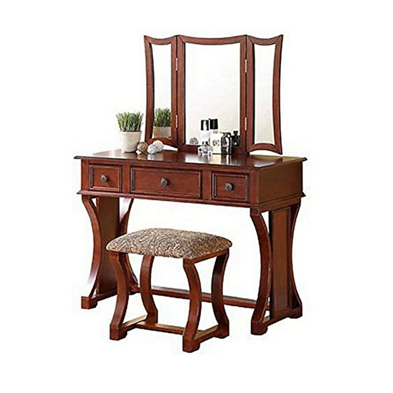 Traditional Cherry Vanity Set with Swivel Oval Mirror and Cabriole Legs