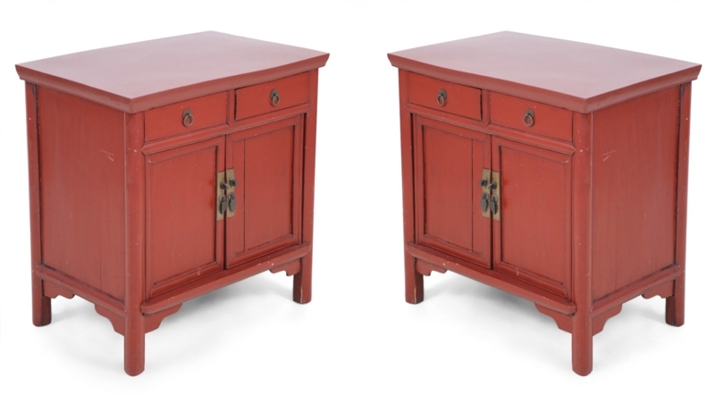 Traditional Chinese Side Tables in Distressed Red Paint for Asian Decor