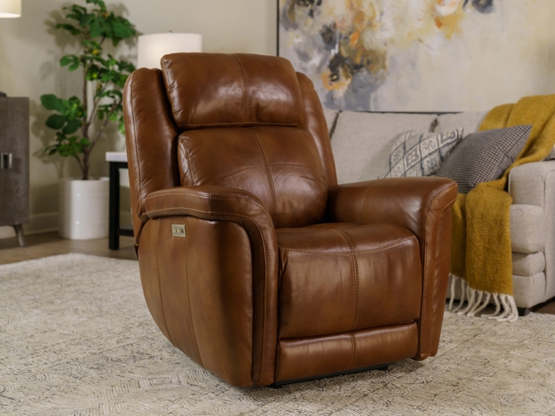 Traditional Chocolate Brown Leather Recliner with Plush Rolled Arms