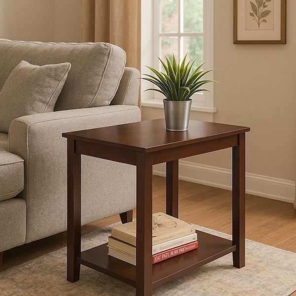 Traditional Dark Cherry End Table Drawer and Shelf Glossy