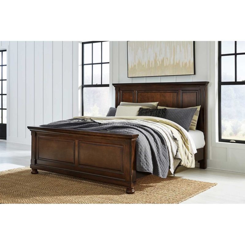 Traditional Dark Wood Bedroom Set with Framed Panel Molding and Bun Feet