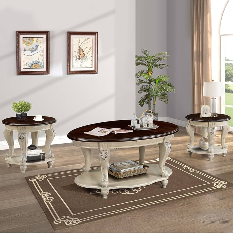 Traditional Dark Wood Coffee Set with Turned Spindle Legs