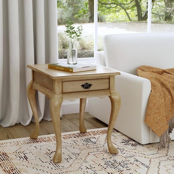 Traditional End Table, Cabriole Legs & Scalloped Apron, Single Drawer