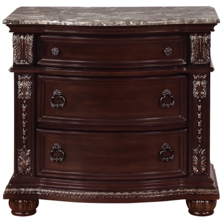 Traditional Espresso Nightstand with Marble Look Top and Three Drawers