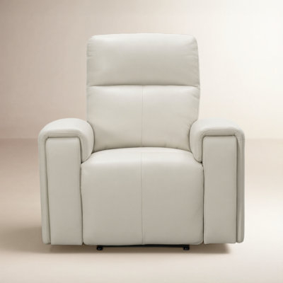 Traditional Leather Power Recliner Chair Nailhead Trim Rolled Arms
