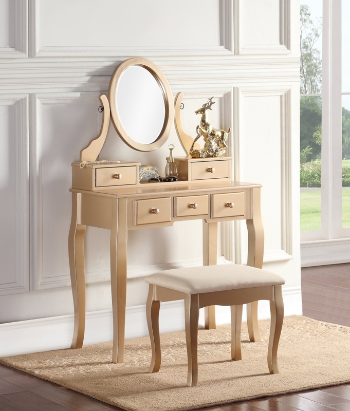 Traditional Makeup Vanity Set with Cabriole Legs Metallic Gold