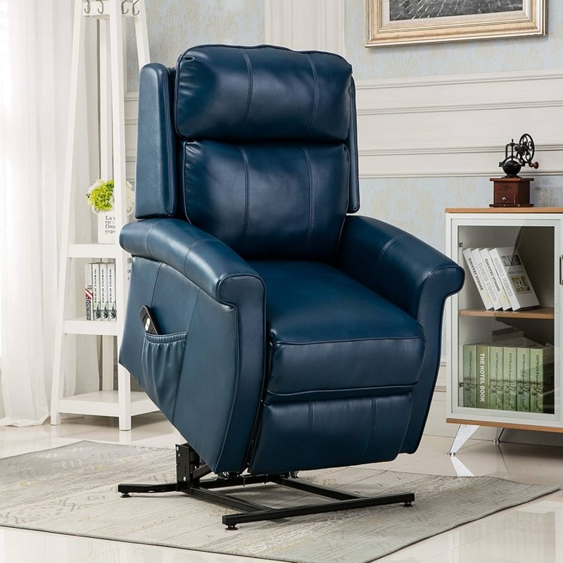 Traditional Navy Blue Recliner with Rolled Arms