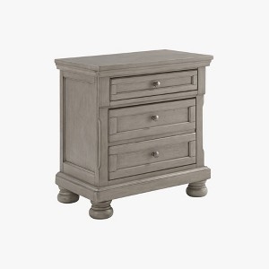Traditional Nightstand Featuring Distressed Gray Finish and Bun Feet