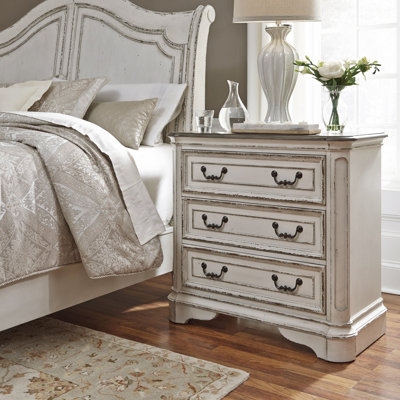 Traditional Nightstand with Charging Station in Dark Wood Finish