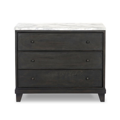 Traditional Nightstand with Marble Top & Three Wood Drawers for Decor