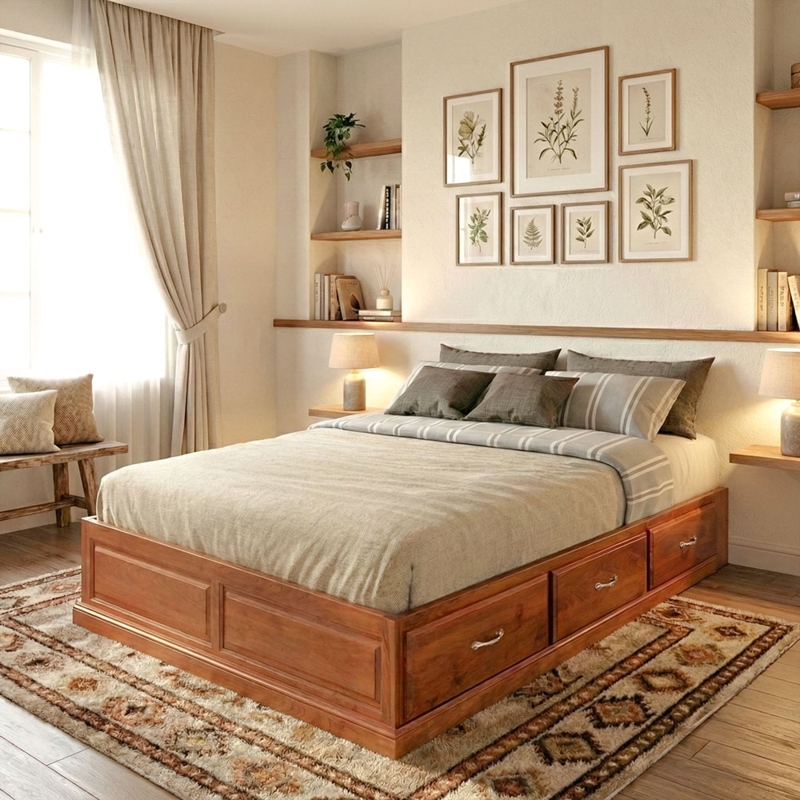 Traditional Oak Bed Frame Matching Bedroom Set Tall Headboard