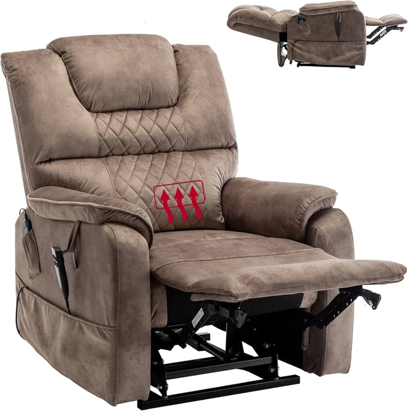 Traditional Power Lift Chair Decor Velvet Like Button Tufting Brown