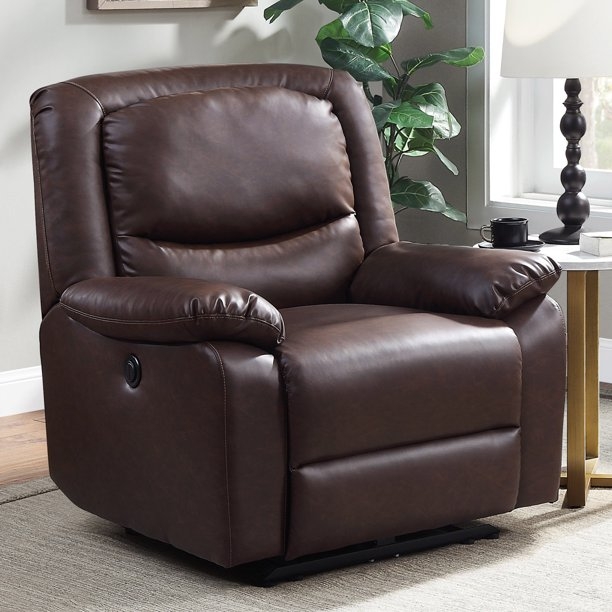 Traditional Power Recliner with Split Backrest and Dark Brown Upholstery