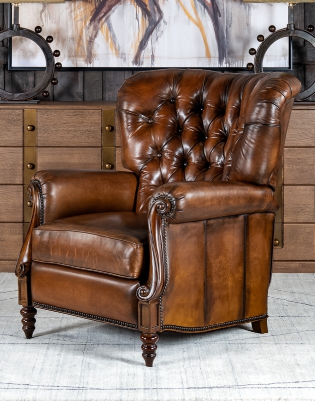 Traditional Recliner Diamond Button Tufting Brown Leather-Like