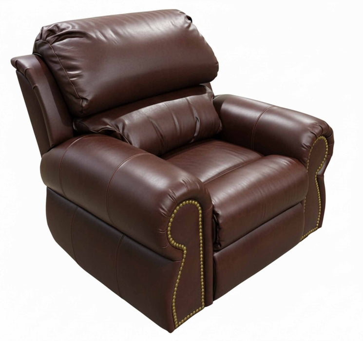 Traditional Recliner with Brass Nailhead Trim & Turned Wood Legs