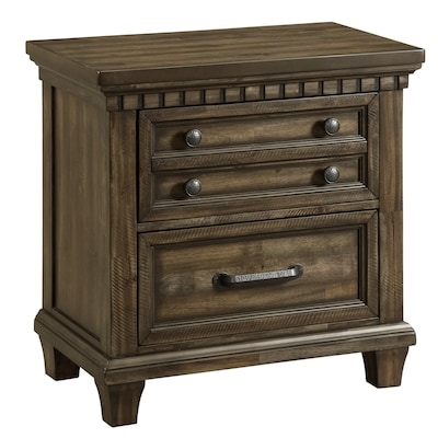 Traditional Reddish-Brown Nightstand with Antique Bail Handles
