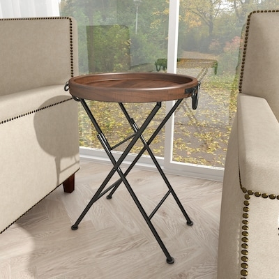 Traditional Round Pedestal End Table in Dark Wood