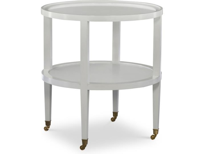 Traditional Round Side Table in Cream Finish with Vintage Ball Casters