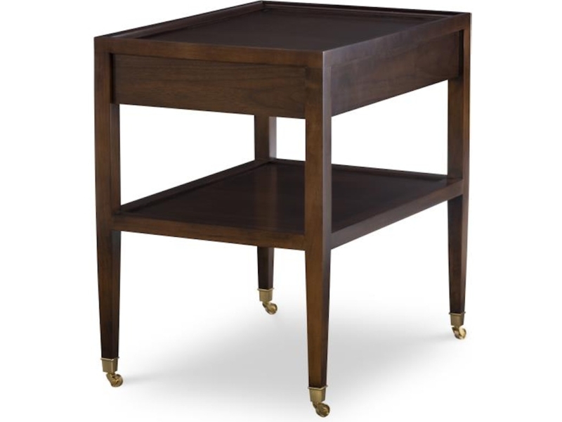 Traditional Round Wood Side Table with Gold Accents and Casters